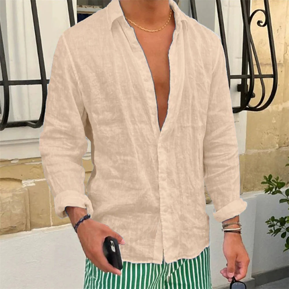 Men’s Slim Fit Cotton-Linen Shirt