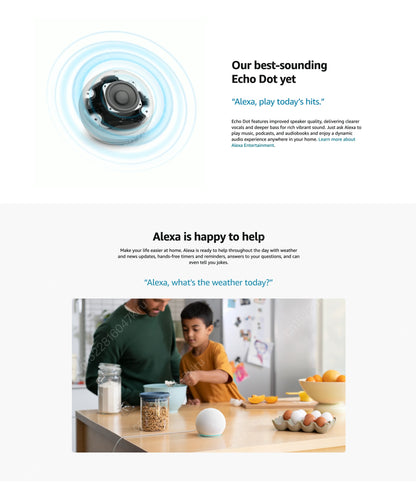 Echo Dot 5th Gen Alexa Speaker – Wi-Fi, Bluetooth & Hands-Free Voice Control
