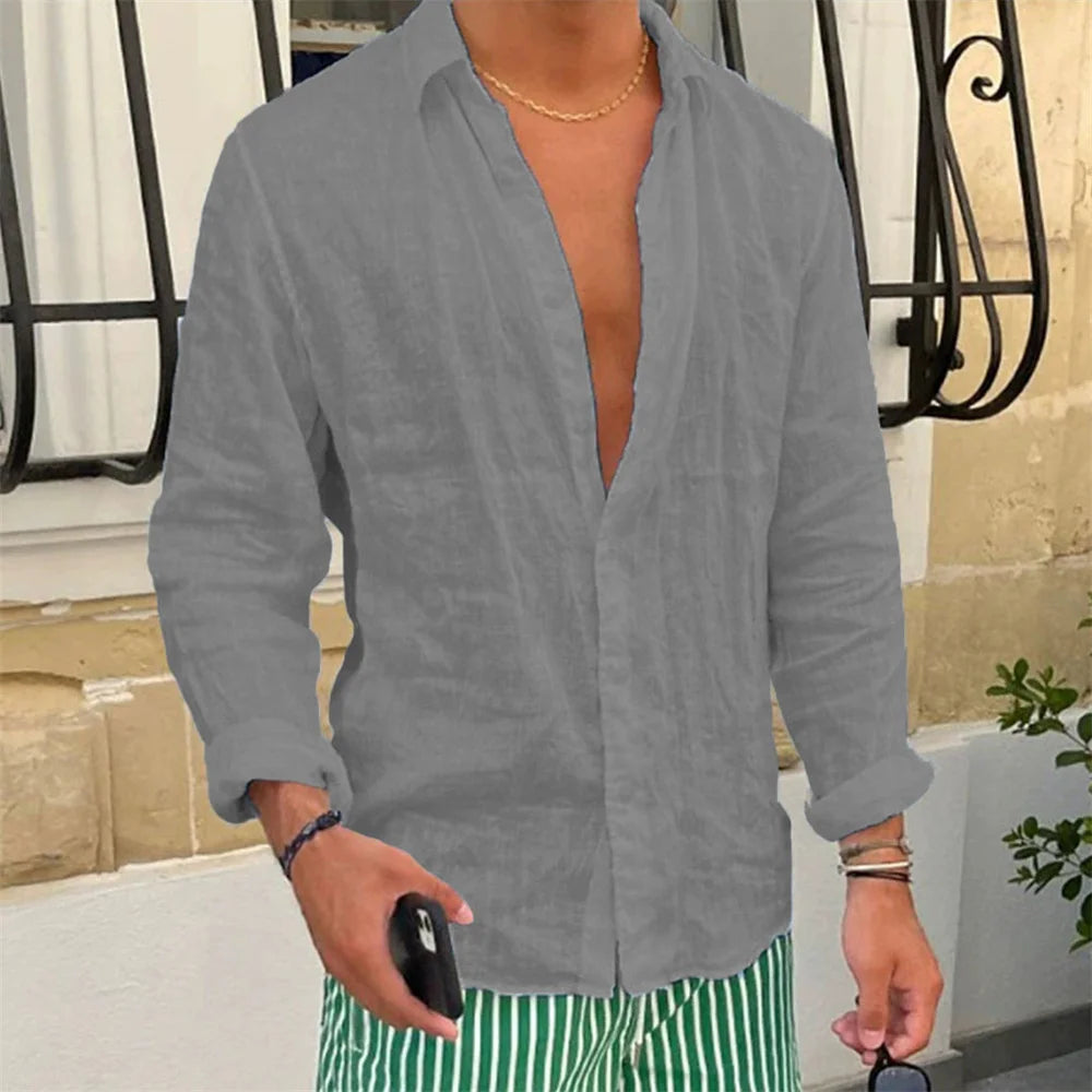 Men’s Slim Fit Cotton-Linen Shirt