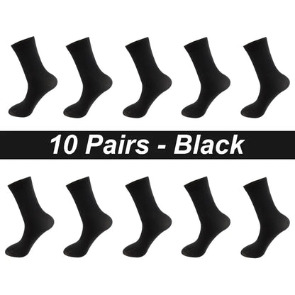 Men’s Combed Cotton Socks 10 Pairs – Breathable Black Business Casual, High Quality.