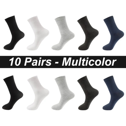 Men’s Combed Cotton Socks 10 Pairs – Breathable Black Business Casual, High Quality.
