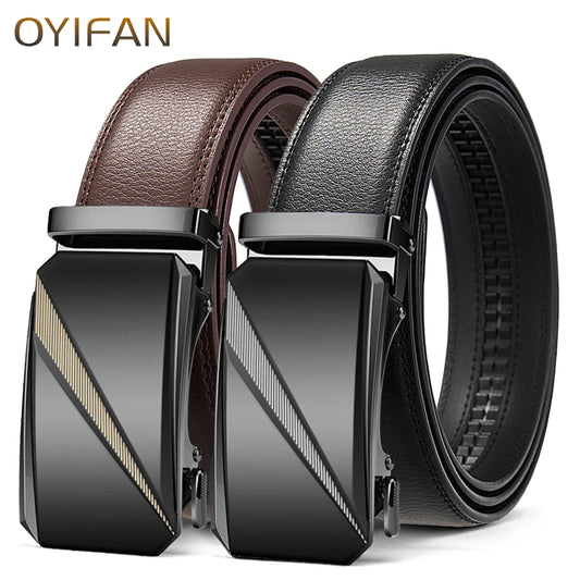 OYIFAN Automatic Buckle Belt for Men, High Quality Genuine Leather Belt, Adjustable Ratchet Belt Fashion Designer Belt Men