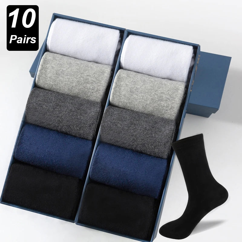 Men’s Combed Cotton Socks 10 Pairs – Breathable Black Business Casual, High Quality.
