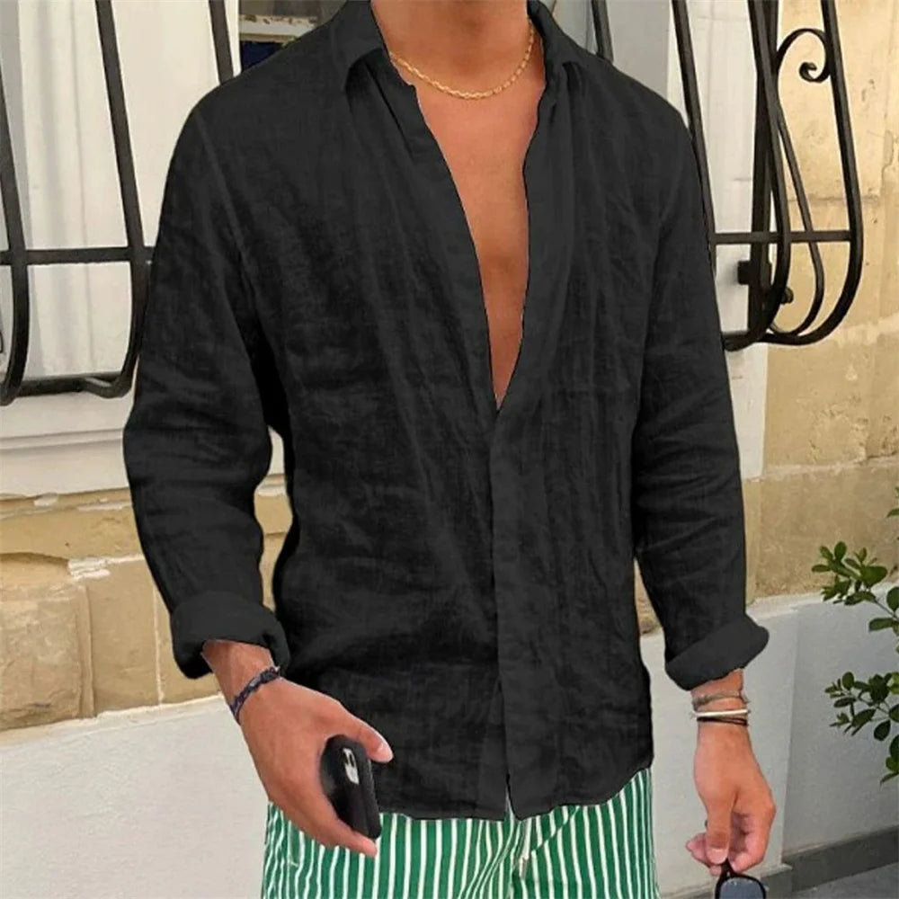 Men’s Slim Fit Cotton-Linen Shirt