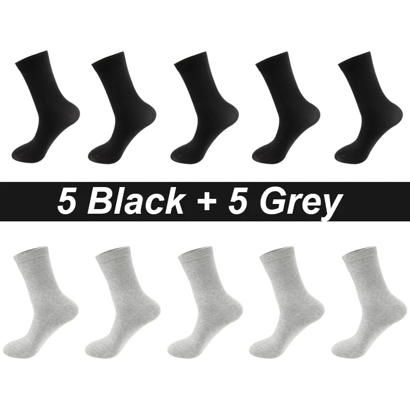 Men’s Combed Cotton Socks 10 Pairs – Breathable Black Business Casual, High Quality.