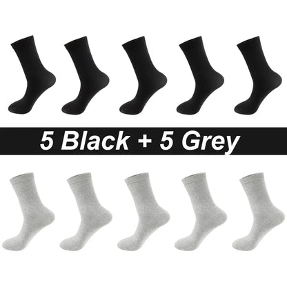 Men’s Combed Cotton Socks 10 Pairs – Breathable Black Business Casual, High Quality.